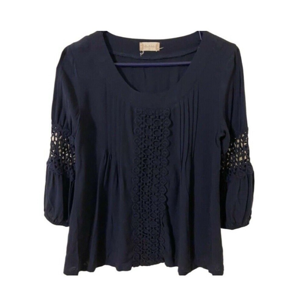 Altard State Top Womens Medium Blue Pleated Long Sleeved Balloon Sleeve Boho
